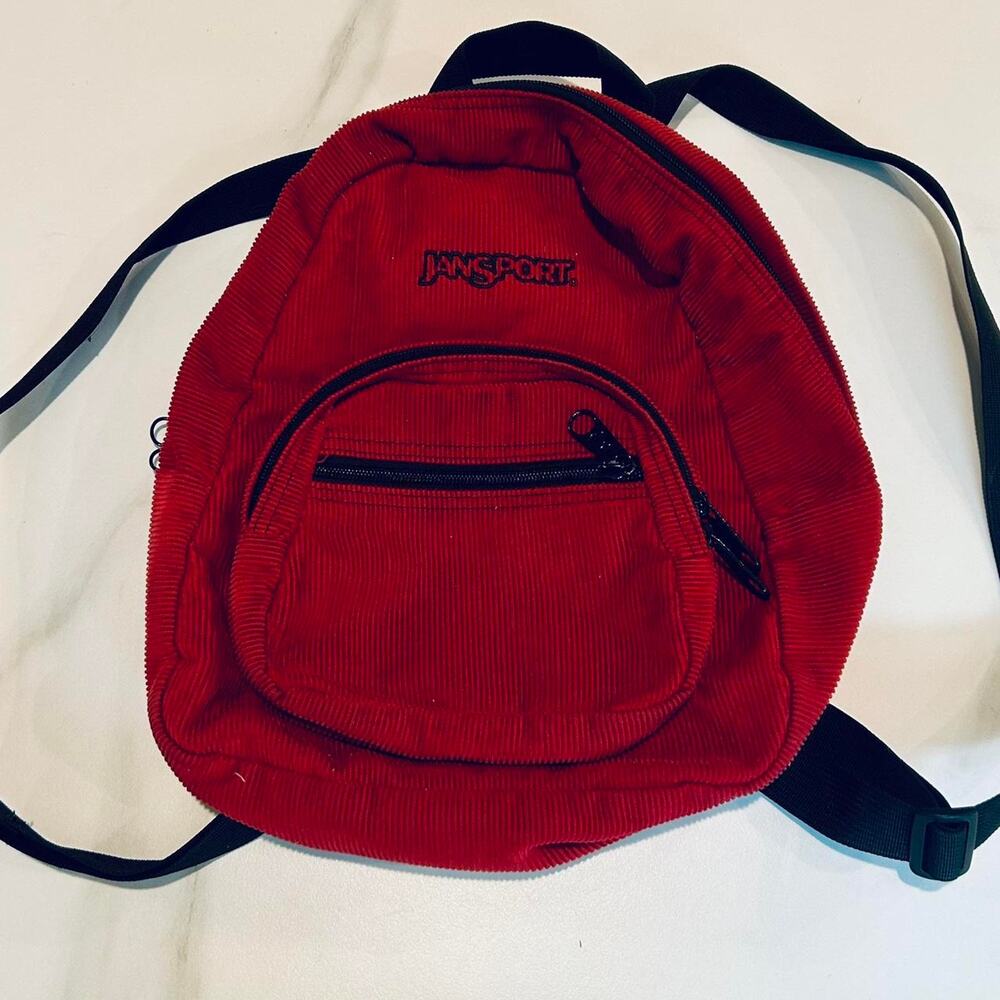 Cherry 🍒 Red corduroy Jansport mini backpack 🎒 purse